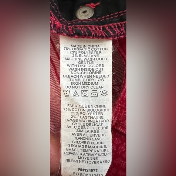 PRANA KARA Organic Cotton Red Patterned Ankle Skinny Jeans Size 0/25 30x28 - Picture 7 of 7